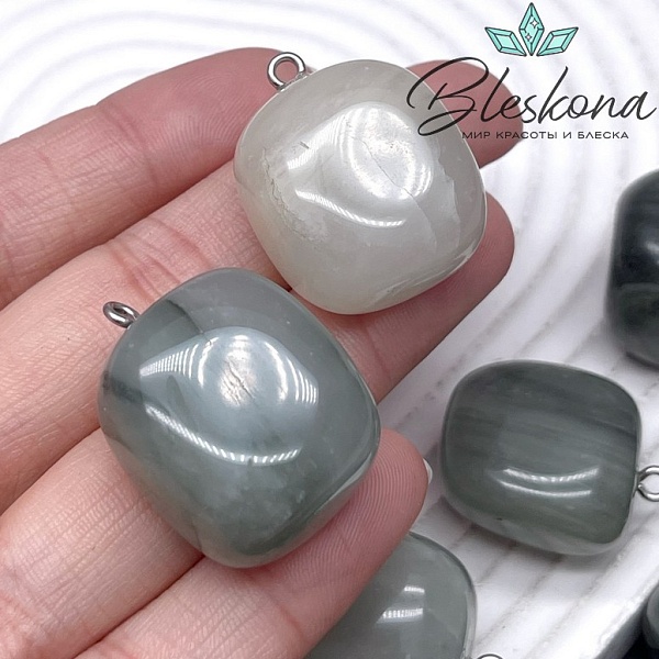 (24-27)*(18-22) мм Цвет серебро, Подвеска фриформ Кварц зеленый рутиловый 