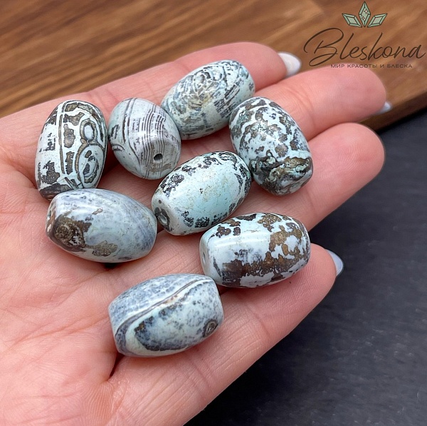  Дзи природные бирюзовые из агата 19*13 мм