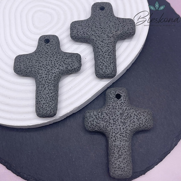 Лава Вулканическая Подвеска крест темно- серый 66*52 мм