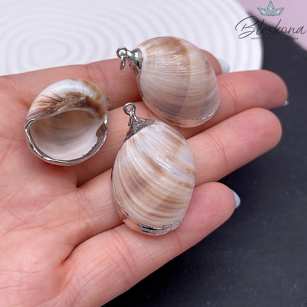 (28-36)*(21-26) мм Цвет серебро, Подвеска Ракушка бежевая полосы