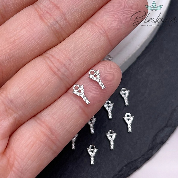 9,4 мм Цвет серебро, Буква Y цирконы 