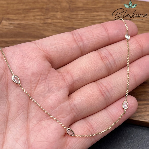 Цепь №204 цвет серебро, капля циркон 8*3,5 мм