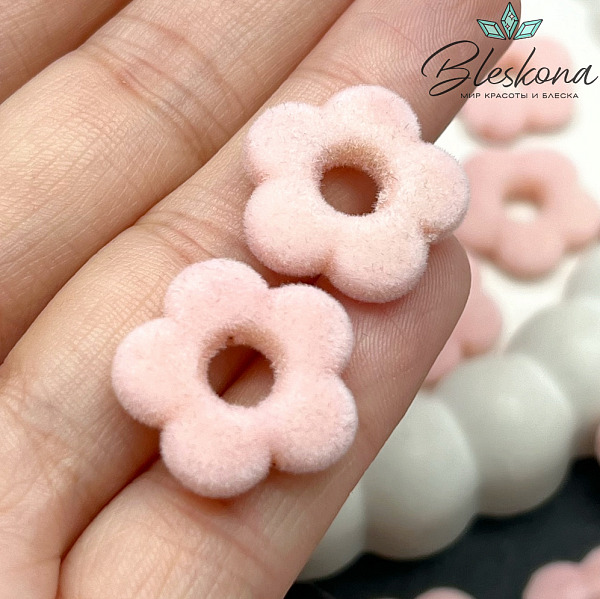 20мм Бархатная Подвеска-бусина цветок, Цвет розовый