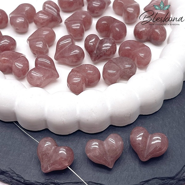 Бусина Сердце Кварц клубничный 16*12 мм штучно