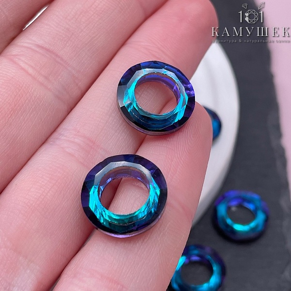 14 мм, Подвеска кольцо стекло белое с переливом (Heliotrope) уп. 2 шт