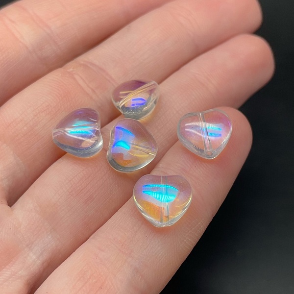 10 мм, Стекло сердце с переливом уп.10 шт