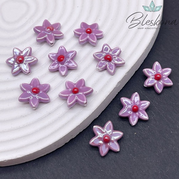 15*16 мм Керамика бусина цветок  фиолетовый