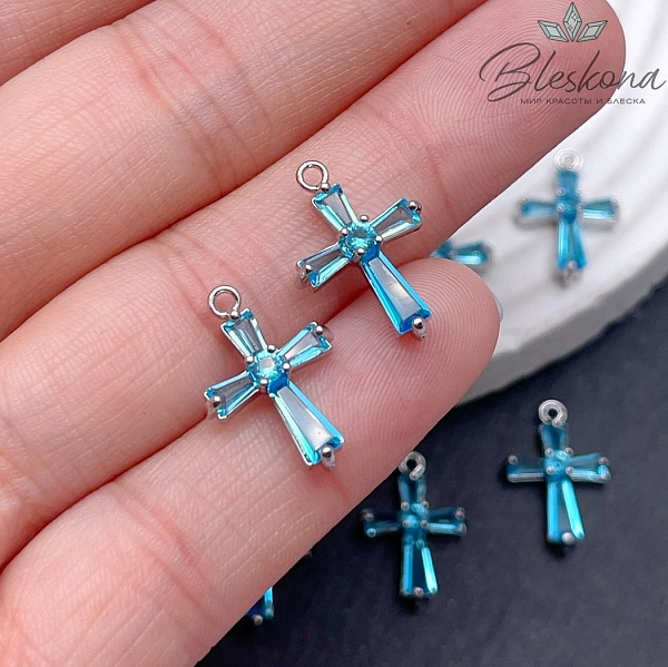 16,3*12 мм Цвет серебро Крест голубые цирконы 