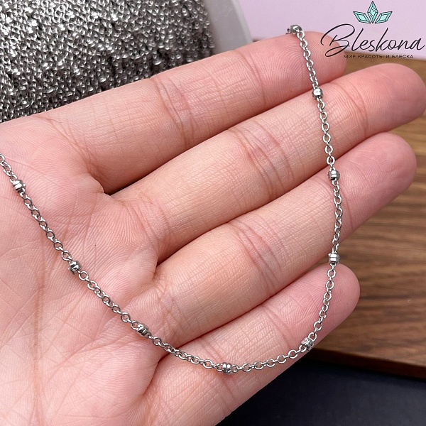 Цепь №76-8 цвет серебро, бусина полосы 1,8 мм 