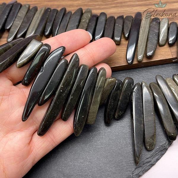 Обсидиан золотистый бруски (26-61)*(6,5-8) мм