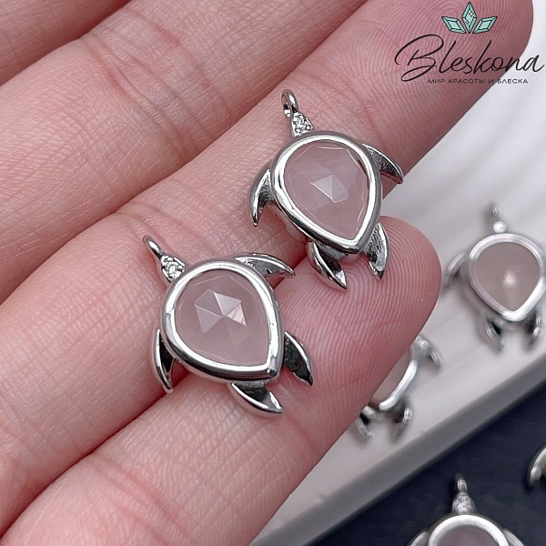 19*15 мм, Цвет серебро, Подвеска Черепаха Розовый Кварц 
