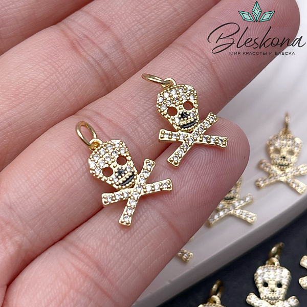 14,4*10,5 мм Цвет золото, Подвеска Череп цирконы