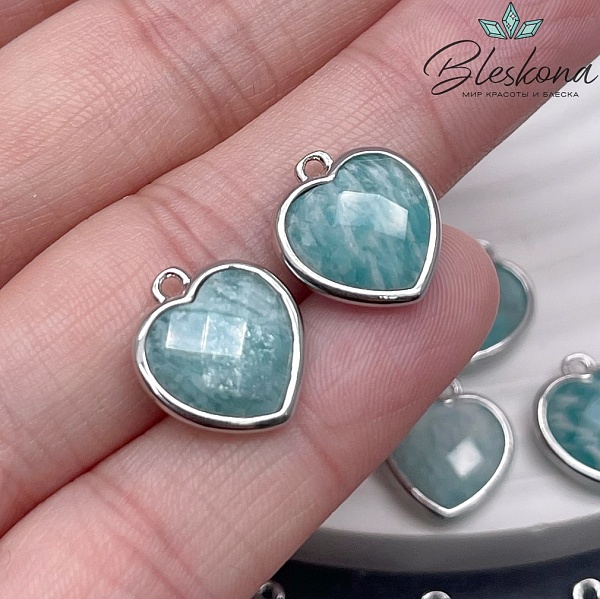 13*15мм,Цвет серебро,Подвеска Сердце  Амазонит огранка