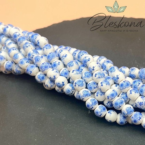 8 мм Керамика Бусина роспись гжель №3