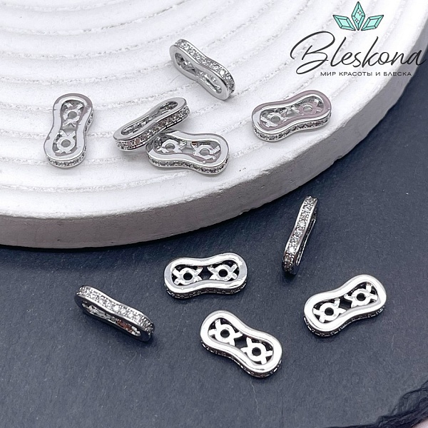 13*6,5*2,2 мм Цвет серебро, Бусина разделитель 2 ряда