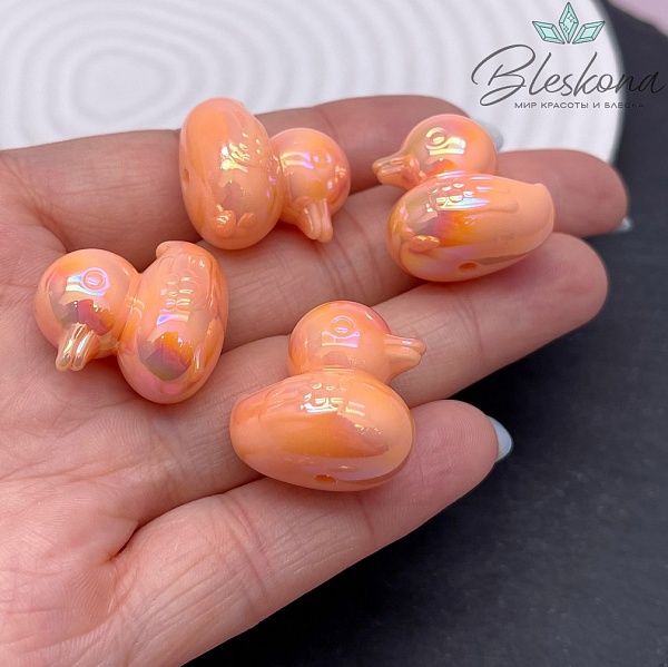 22*21 мм Бусина Уточка оранжевая с переливом