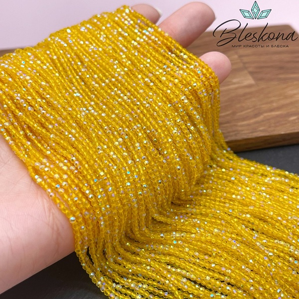 2 мм Бусины стекло темно-желтое с переливом алмазная огранка