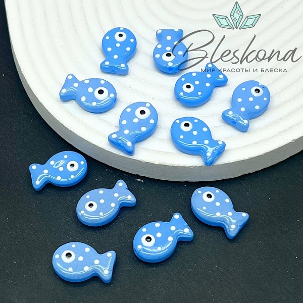 20*12 мм  Бусина рыбка светло- синяя
