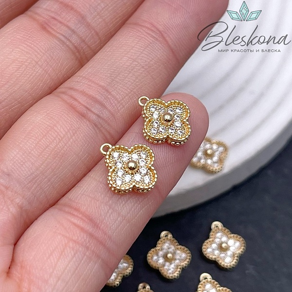 10*11,8 мм,цвет золото,Подвеска Клевер цирконы 