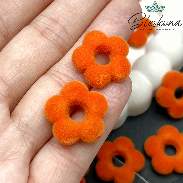 20мм Бархатная Подвеска-бусина цветок, Цвет оранжевый