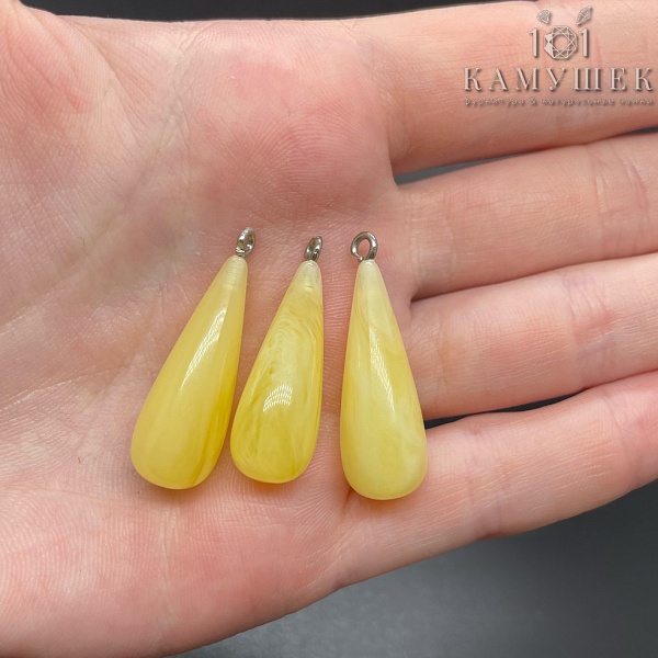 Подвеска Янтарь капля желтая 31*10 мм