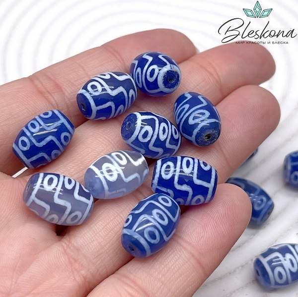 Бусина Дзи 9 глаз сине-белый бочонок 10*14 мм