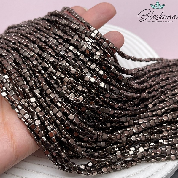 3*2 мм Гематин, коричневый №1 (шоколадный), квадрат фриформ имитация