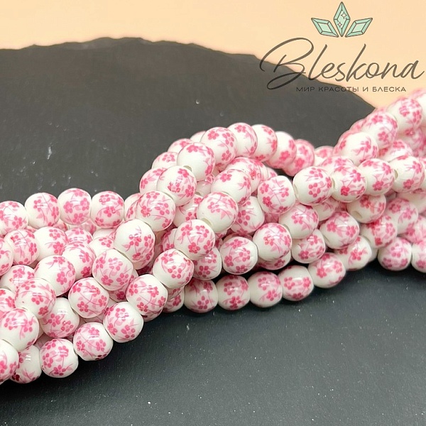 8 мм Керамика Бусина роспись гжель №11