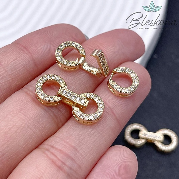 22,5*9,5 мм Цвет золото, Замок Круг двойной цирконы