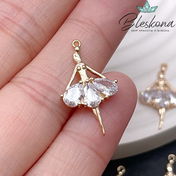 23,5*13,7 мм Цвет золото, Подвеска балерина с цирконами