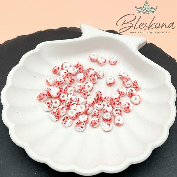 6 мм Керамика Бусина роспись гжель №17 (штучно)