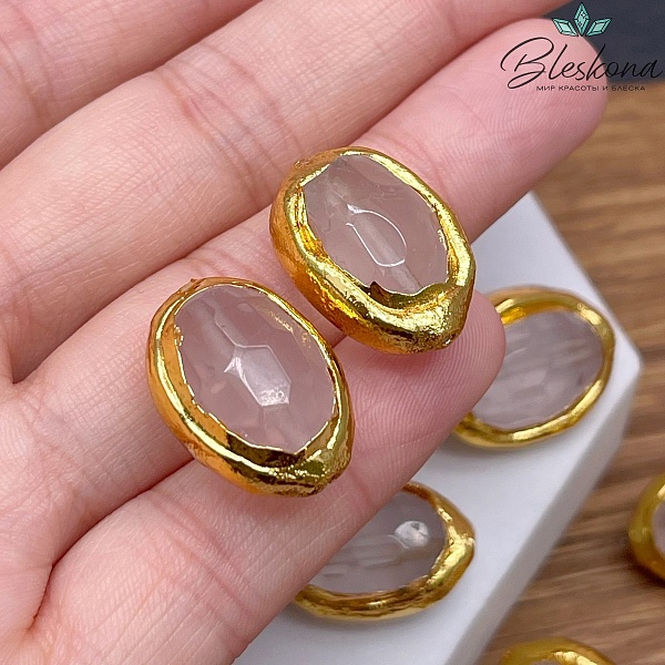 19*15 мм Цвет золото, Бусина Розовый Кварц в обрамлении