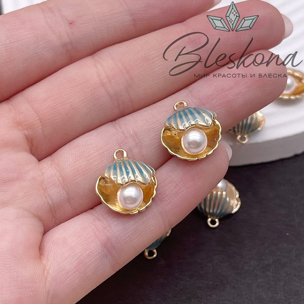 15*14 мм Цвет золото, Подвеска Ракушка с жемчужиной