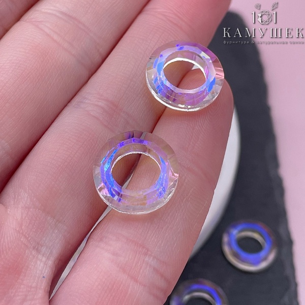 14 мм, Подвеска кольцо стекло белое с переливом (ABB) уп. 2 шт