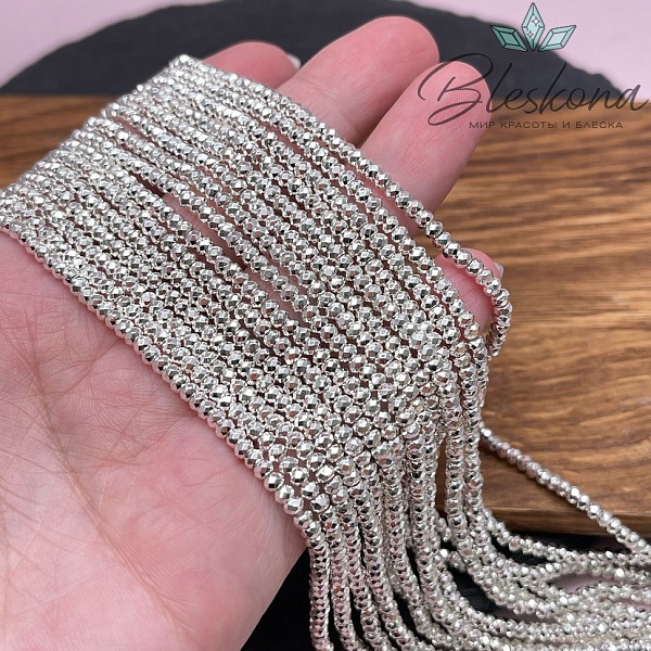 3*2 мм Гематин имитация, светлое серебро, рондель огранка