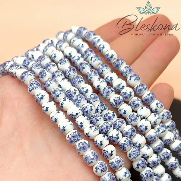 6 мм Керамика Бусина роспись гжель №27