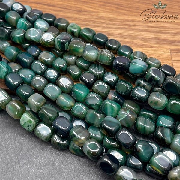 Агат темно- зеленый (тонированный) прямоугольник фриформ 11*10 мм