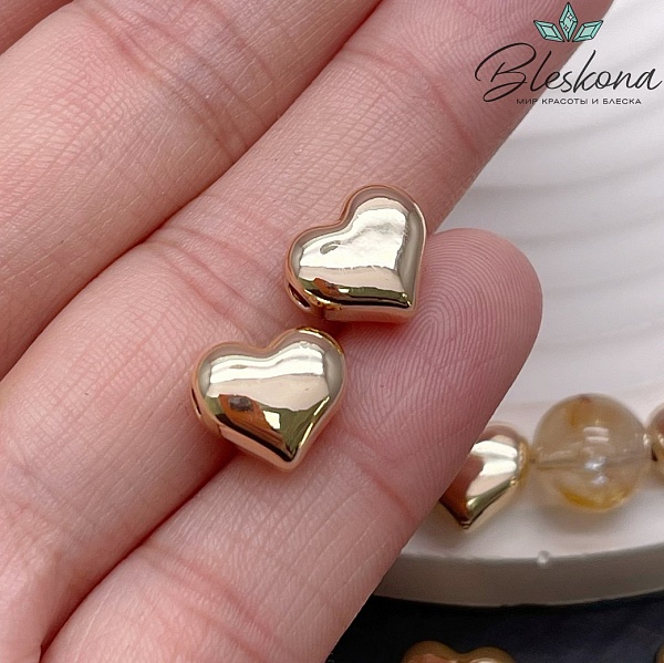 9,5*11 мм Цвет золото, Бусина сердце гладкое 