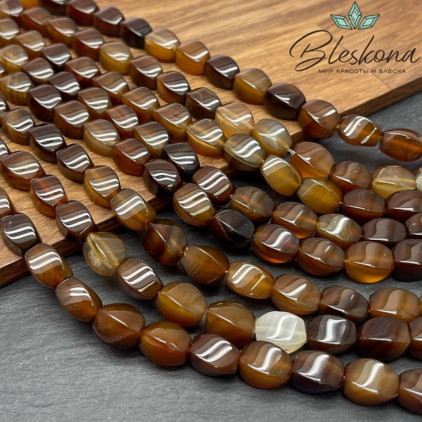 Агат коричневый бочонок крученый 12*8 мм 