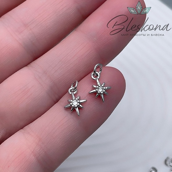 9,7*7 мм Цвет серебро, Подвеска Северная звезда мини циркон 