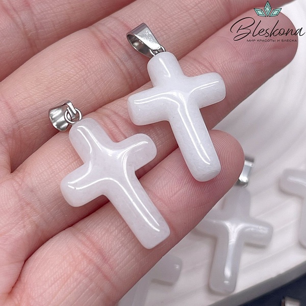 Подвеска крест Белый кварц 28,5*18 мм