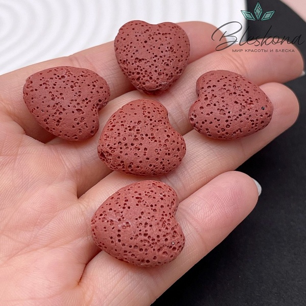 Бусина сердце Лава Вулканическая красное 20*19 мм