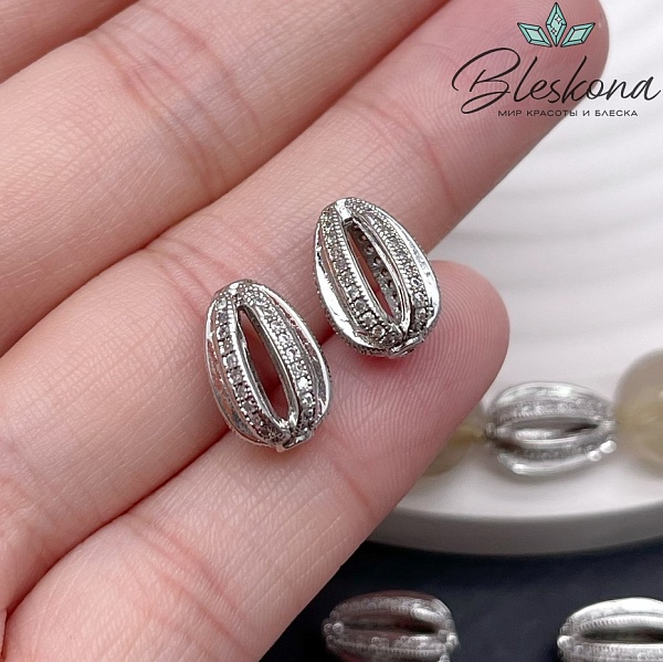 13*11 мм Цвет серебро, Бусина с цирконами