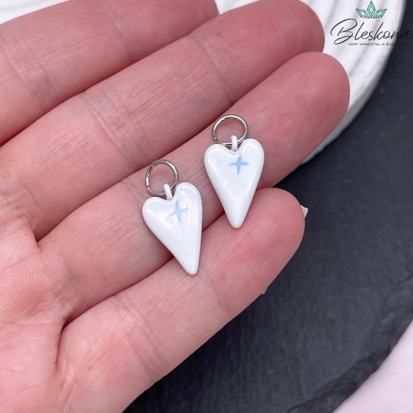 15,5*10 мм, Цвет серебро, Подвеска сердце белое звезда эмаль