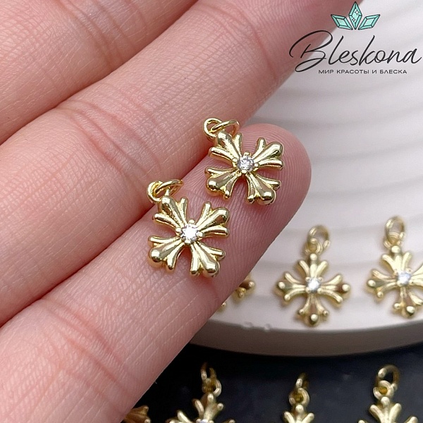 12,5*10 мм Цвет золото, Подвеска крест цирконы