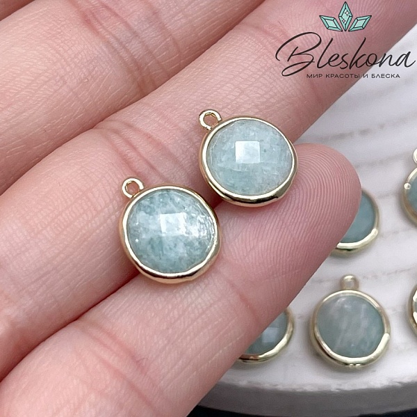 10,5мм, цвет золото ,Подвеска круг мини Амазонит огранка