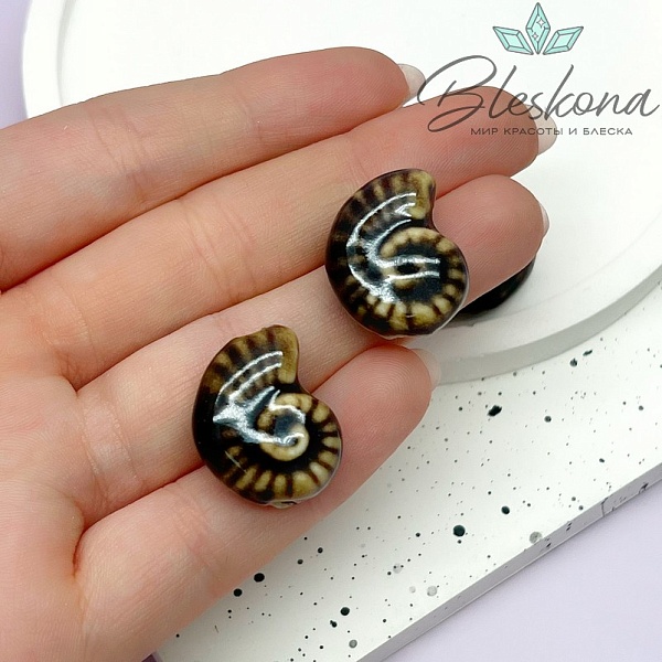 21*17 мм Бусина Аммонит, керамика цвет коричневый №4