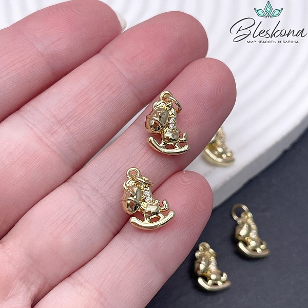 13*11 мм Цвет золото, Подвеска Лошадка-качалка с цирконами
