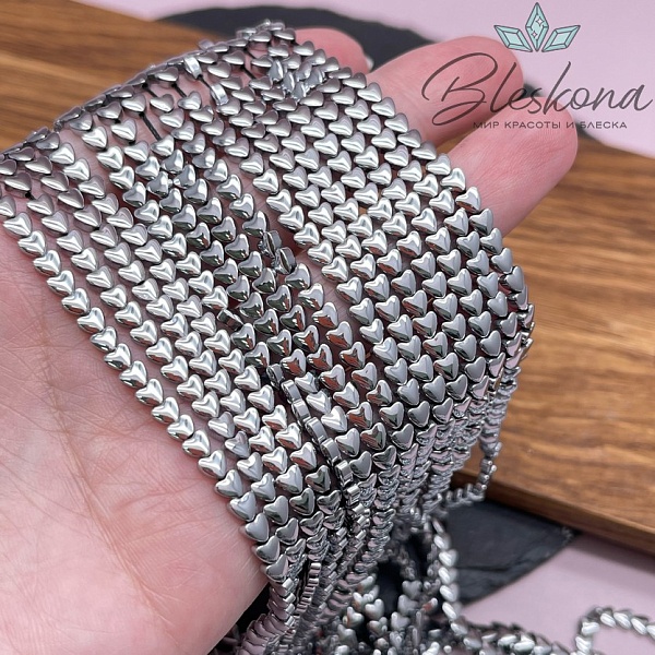 4 мм Гематин сердце объемное, темное серебро имитация