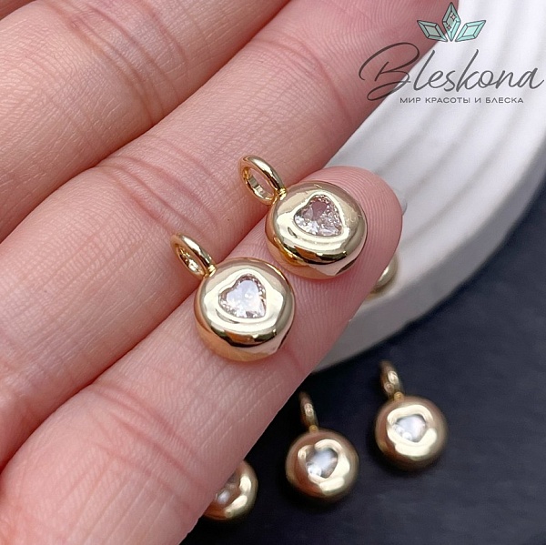 14*9 мм Цвет золото, Подвеска сердце циркон в круге